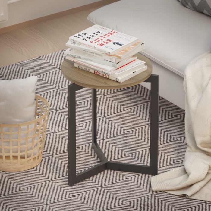 Round Nightstand Table with Sturdy Metal Frame - Image 7
