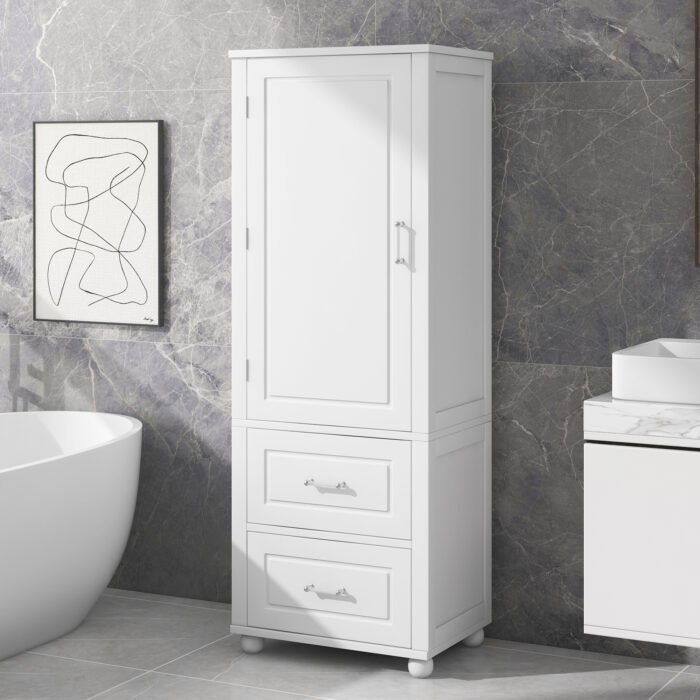 Tall bathroom cabinet with two drawers and adjustable shelves - Image 3
