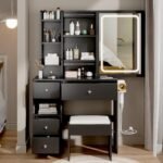 Vanity with cushioned stool and LED mirror - Image 5