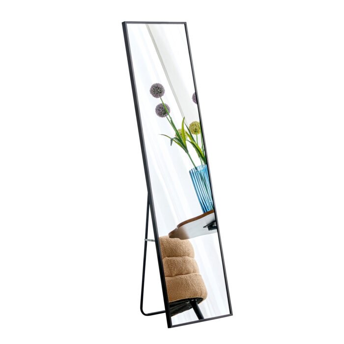 Aluminum alloy metal frame wall mounted full-length mirror black - Image 12
