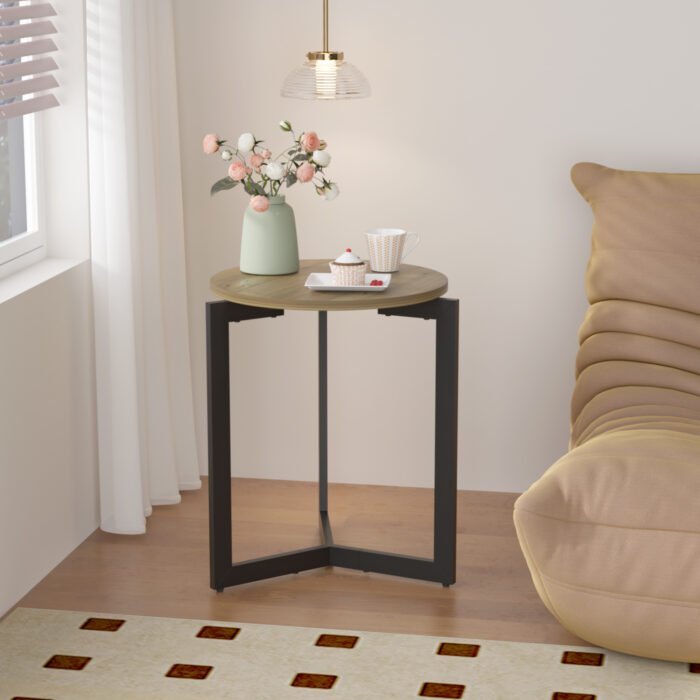 Round Nightstand Table with Sturdy Metal Frame - Image 5