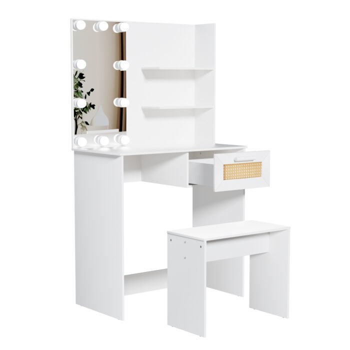 Vanity Desk Set with Stool and LED Lighting - Image 18