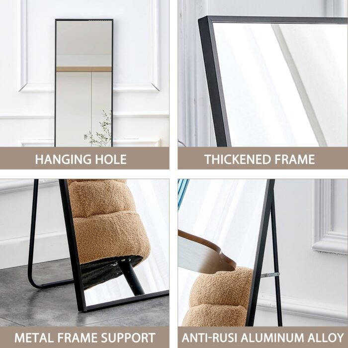 Aluminum alloy metal frame wall mounted full-length mirror black - Image 7