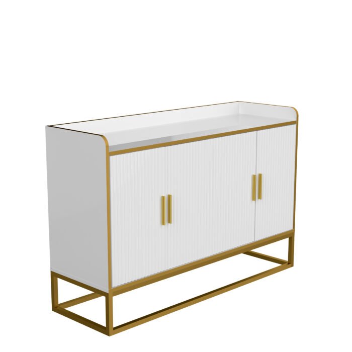 Buffet Storage Cabinet White Gloss with Metal Legs - Image 10