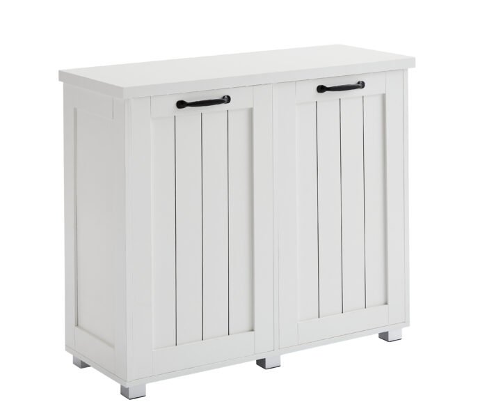 Garbage bin, independent laundry sorting cabinet, white - Image 5