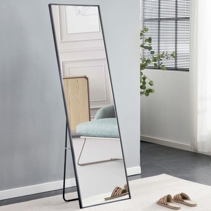 Aluminum alloy metal frame wall mounted full-length mirror black - Image 4