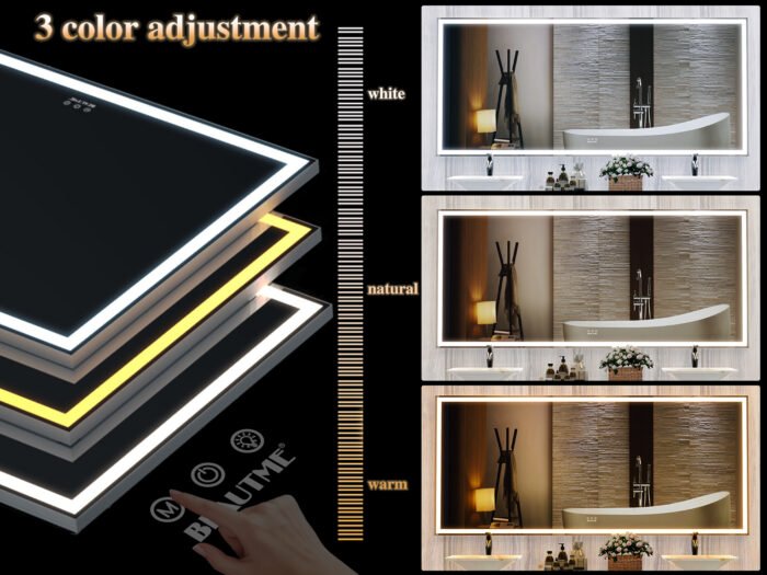 Large LED bathroom wall mounted mirror, with 3 color modes - Image 15