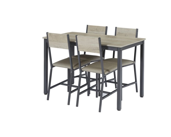 Dining Kitchen Table with 4 Upholstered Chairs Grey (Set for 5) - Image 4