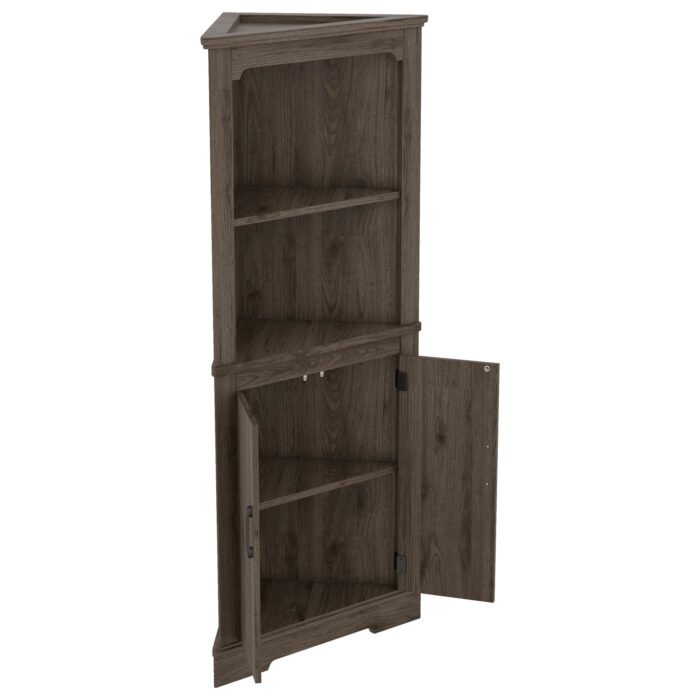 Corner Curio Cabinet with Doors for living room, Dark walnut - Image 11