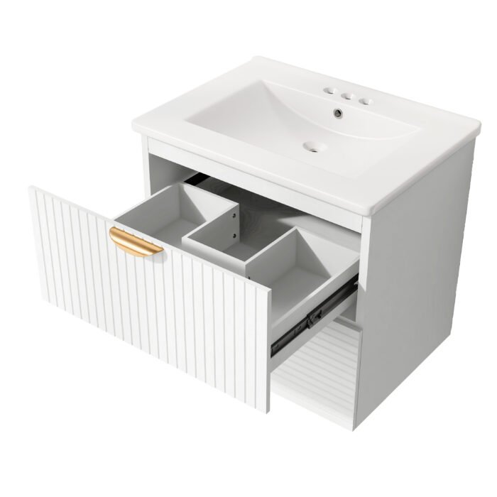 Wall Mounted Bathroom vanity with 2 Drawers, White - Image 3