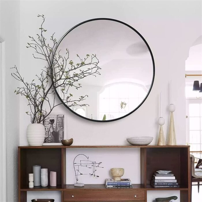 Black Metal Round Mirror (30 Inch) - Image 3