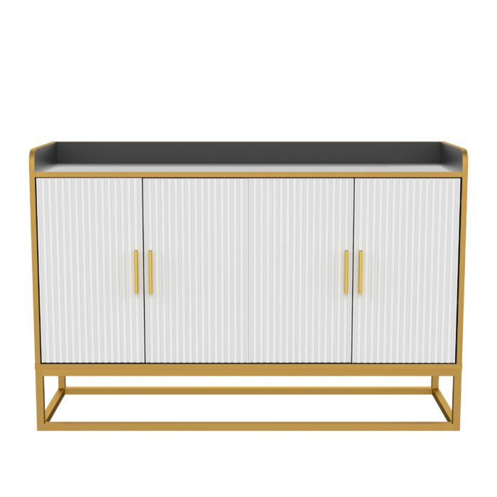 Buffet Storage Cabinet Cupboard Gloss with Metal Legs (BLACK) - Image 10