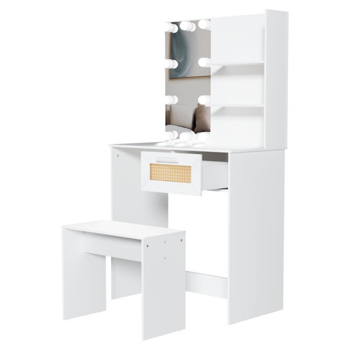 Vanity Desk Set with Stool and LED Lighting - Image 20
