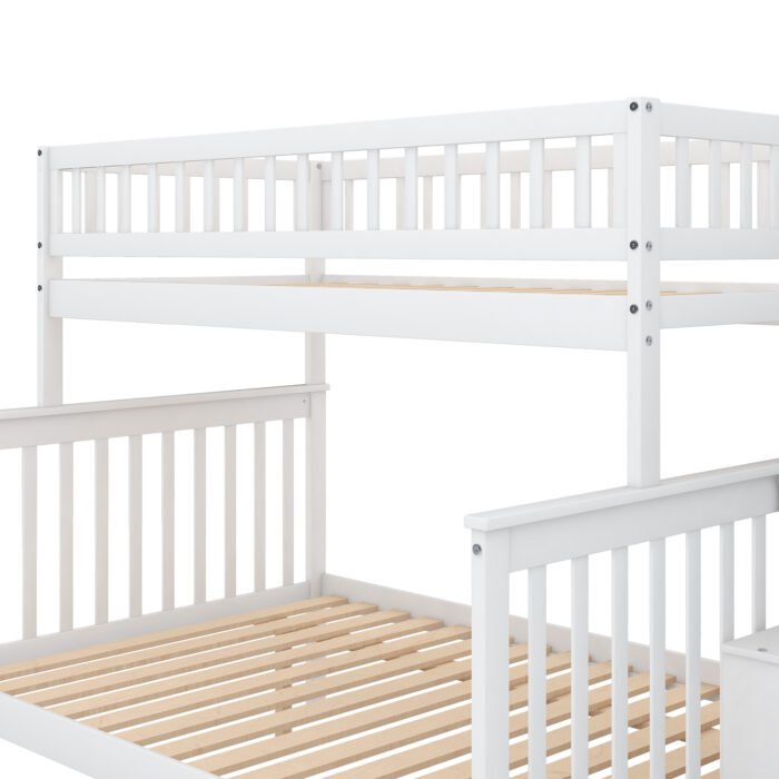 Twin over Full Bunk Bed with Trundle and Staircase White - Image 11