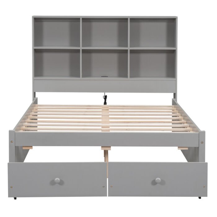 Full Size Platform Bed with Storage Headboard with 2 Drawers - Image 5