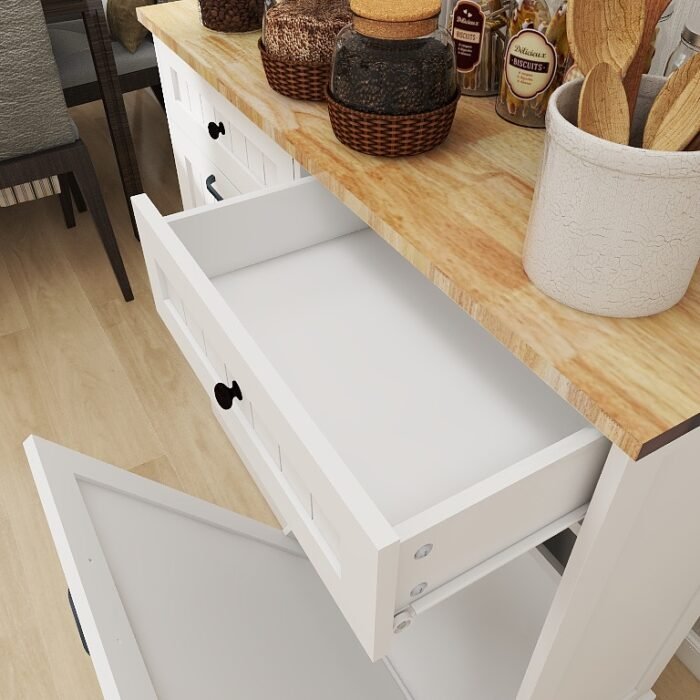 Kitchen Trash Cabinet, Two Drawers and Two-Compartment, White - Image 10