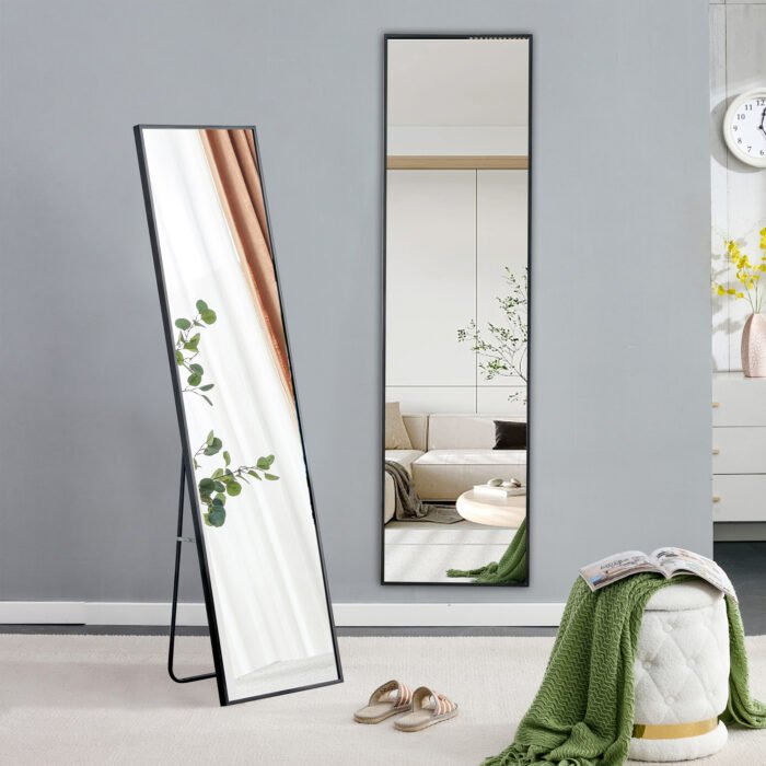 Aluminum alloy metal frame wall mounted full-length mirror black - Image 3
