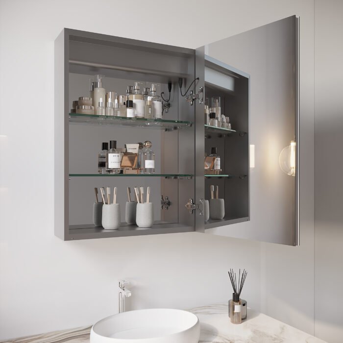 Medicine Cabinet with LED Mirror, Single Right Door - Image 5