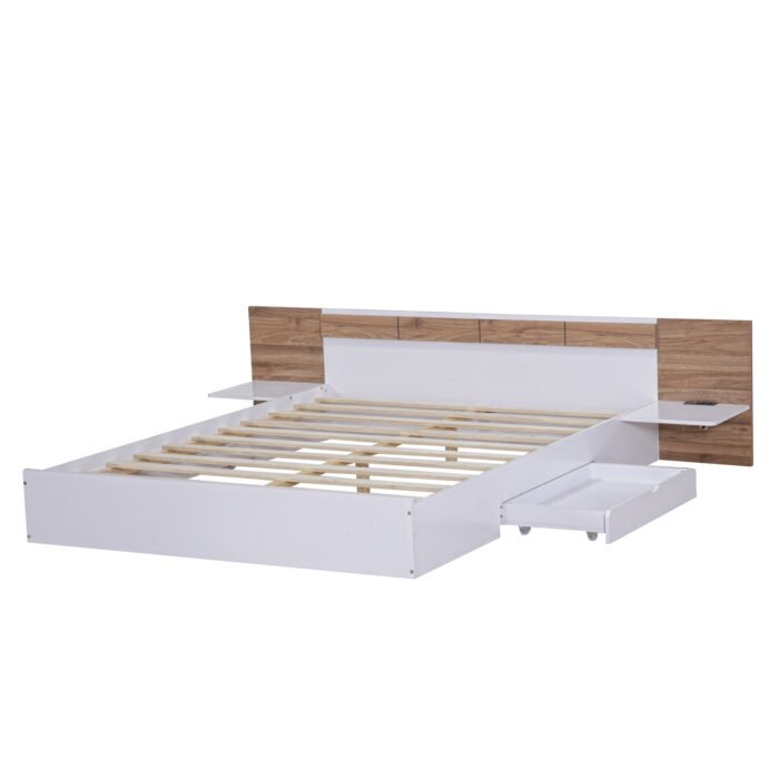 Platform Bed with Headboard, Drawers, Shelves, USB Ports and Sockets, Queen Size - Image 15
