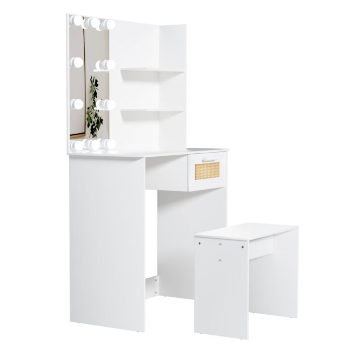 Vanity Desk Set with Stool and LED Lighting - Image 12