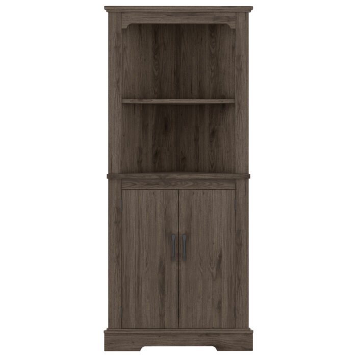 Corner Curio Cabinet with Doors for living room, Dark walnut - Image 4