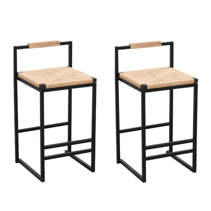Bar Stools with Back Paper Rope Woven Counter (Set of 2) - Image 6