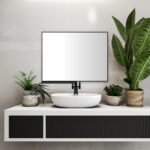 Modern bathroom mirror with storage rack