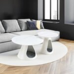 Coffee round tables with a marble-look with 2 cat beds (set of 2)