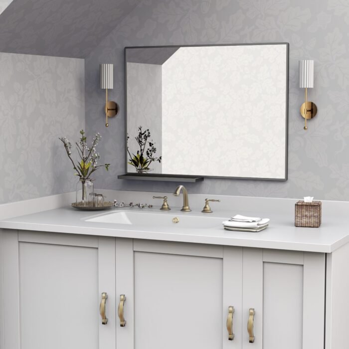 Modern bathroom mirror with storage rack - Image 3