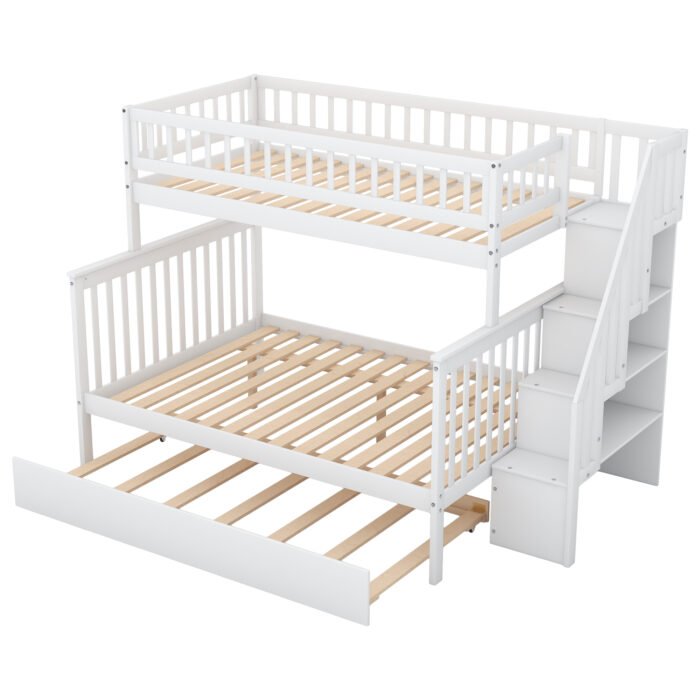 Twin over Full Bunk Bed with Trundle and Staircase White - Image 3